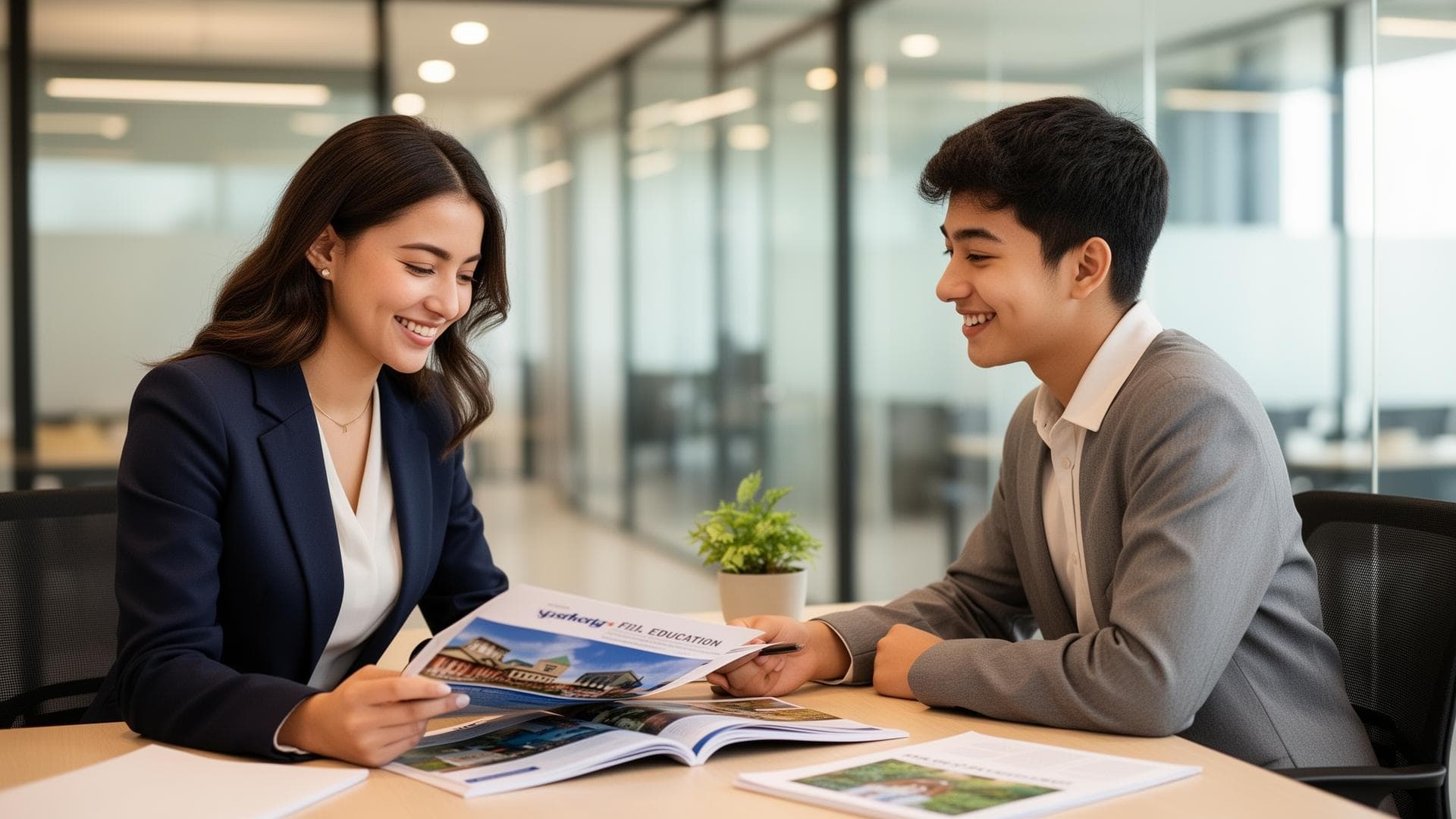 Student and counselor reviewing university options together